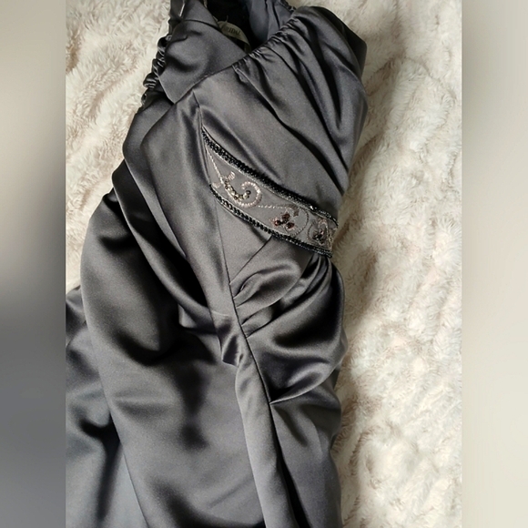 David's Bridal Elegant Smokey Gray Strapless Dress - Picture 9 of 12